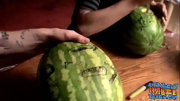 HD Straight inked guys fuck watermelons until cumming power-film