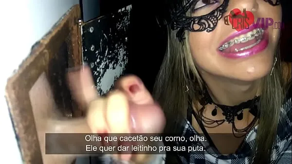 HD Cristina Almeida invites some unknown fans to participate in Gloryhole 4 in the booth of the cinema cine kratos in the center of são paulo, she curses her husband cuckold a lot while he films her drinking milk močni filmi