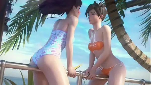 HD D.Va and Tracer on Vacation Overwatch (Animation W/Sound močni filmi
