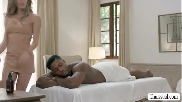 HD Sexy Trans masseuse is so lucky today because her black customer came by into her starts sucking his BBC and lets him put it inside her ass power Movies