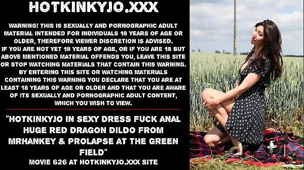 HD Hotkinkyjo in sexy dress fuck anal huge red dragon dildo from mrhankey & prolapse at the green field power Movies