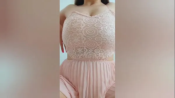 HD Young cutie in pink dress playing with her big tits in front of the camera - DepravedMinx teljesítményű filmek
